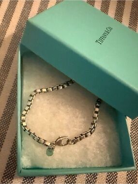 Tiffany & Co. Sterling Silver Box Chain Bracelet with Blue Box